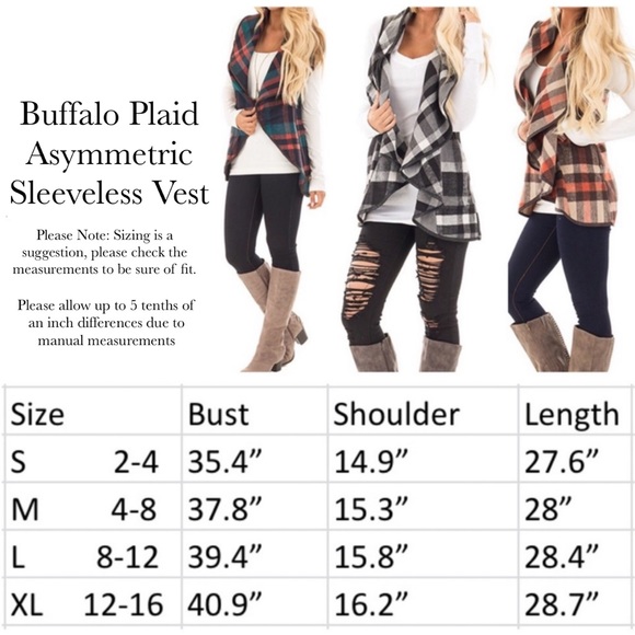 Buffalo Plaid Asymmetric Sleeveless Vest Cardigan - Picture 16 of 16